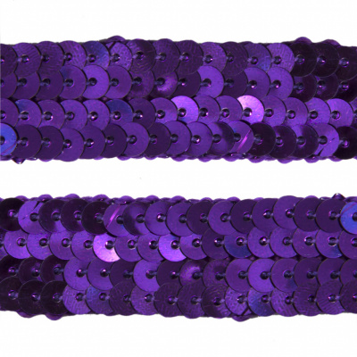 Тесьма с пайетками 12, шир. 20 мм/уп. 25+/-1 м, цвет фиолет - купить в Назрани. Цена: 778.19 руб.