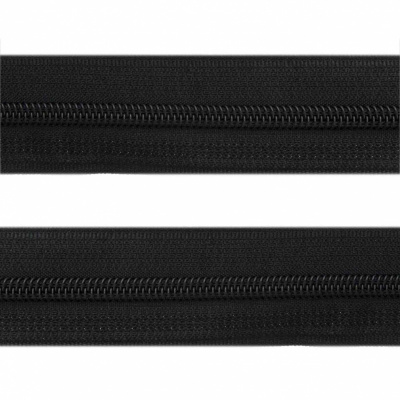Рулонная молния с покрытием PVC спираль тип 3 (упак.270м) -черная с полосой СВО - купить в Назрани. Цена: 12.74 руб.