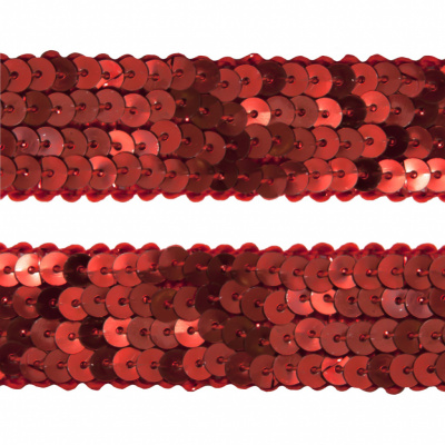 Тесьма с пайетками 3, шир. 20 мм/уп. 25+/-1 м, цвет красный - купить в Назрани. Цена: 778.19 руб.