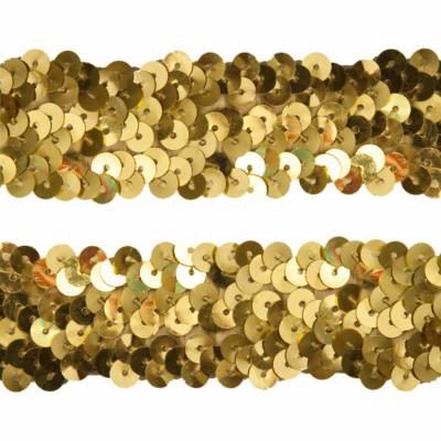 Тесьма с пайетками D16, шир. 30 мм/уп. 25+/-1 м, цвет золото - купить в Назрани. Цена: 1 098.48 руб.