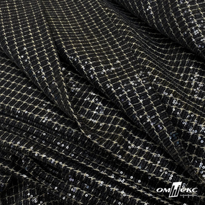 Ткань костюмная с пайетками, 100%полиэстр, 460+/-10 гр/м2, 150см #309 - цв. чёрный - купить в Назрани. Цена 1 203.93 руб.