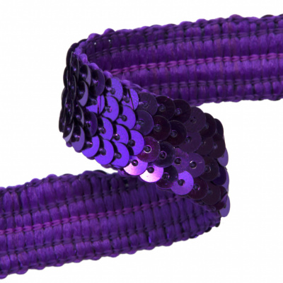 Тесьма с пайетками 12, шир. 20 мм/уп. 25+/-1 м, цвет фиолет - купить в Назрани. Цена: 786.13 руб.