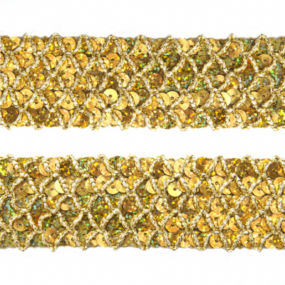 Тесьма с пайетками D16, шир. 35 мм/уп. 25+/-1 м, цвет золото - купить в Назрани. Цена: 1 281.60 руб.