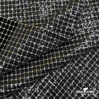 Ткань костюмная с пайетками, 100%полиэстр, 460+/-10 гр/м2, 150см #309 - цв. чёрный - купить в Назрани. Цена 1 203.93 руб.