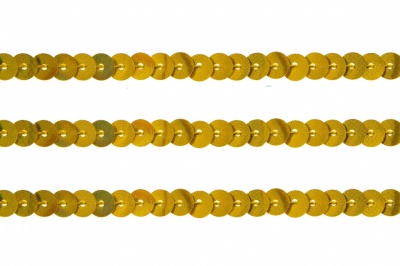 Пайетки "ОмТекс" на нитях, SILVER SHINING, 6 мм F / упак.91+/-1м, цв. 48 - золото - купить в Назрани. Цена: 356.19 руб.